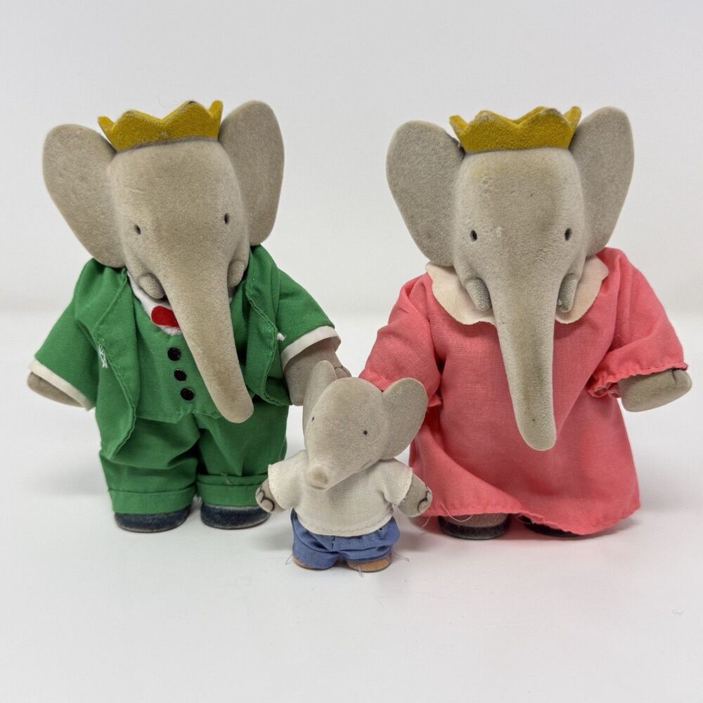 Babar Bikin Toys Vinyl Flocked Figures Lot of 3 1989